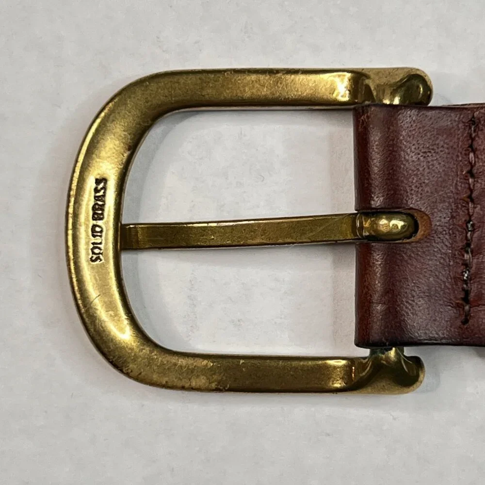 Olly Oxen Red Gingham Leather Belt‎ Solid Brass Buckle, Pima Cotton Size 34/85